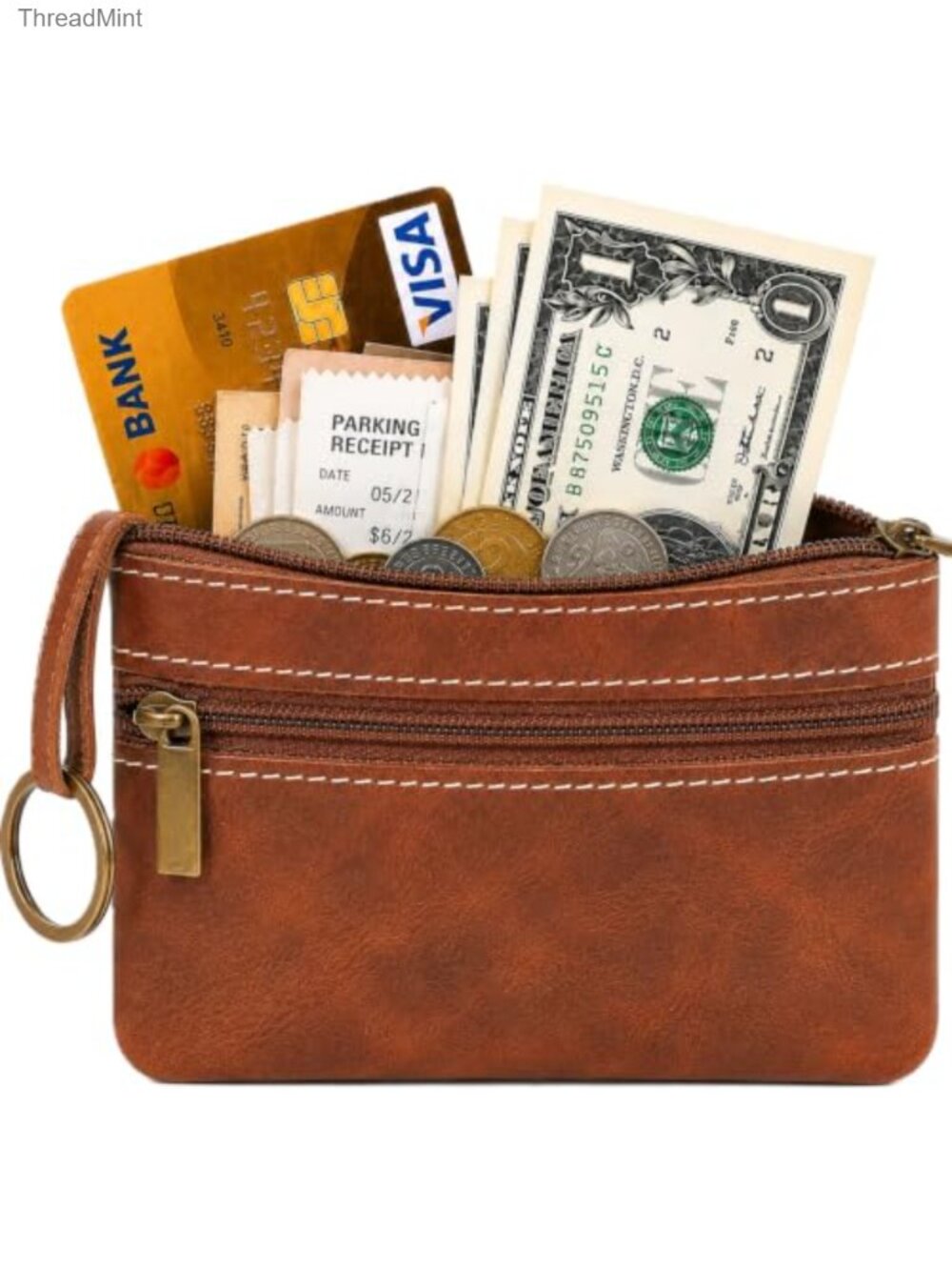 Genuine Leather Coin Purse Men Zippered Change Pouch Key Holder Wallet